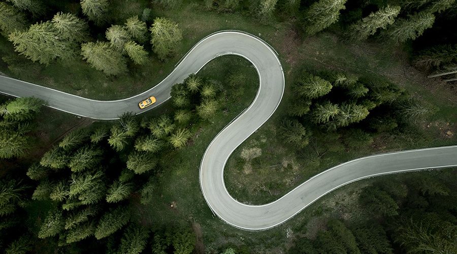 Car on a winding road.