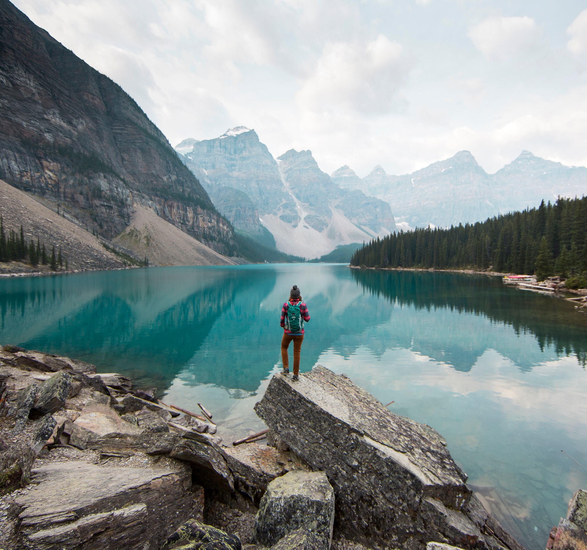 Woman overlooking lake