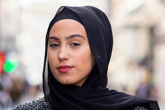 Portrait of a woman wearing a headscarf