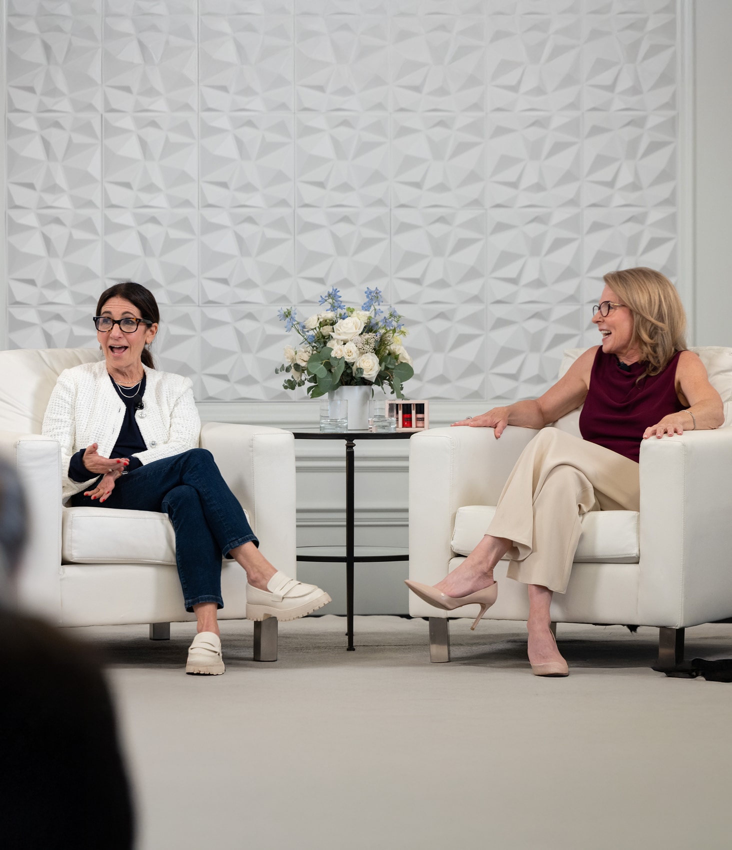Steph Wagner and Bobbi Brown speaking at event