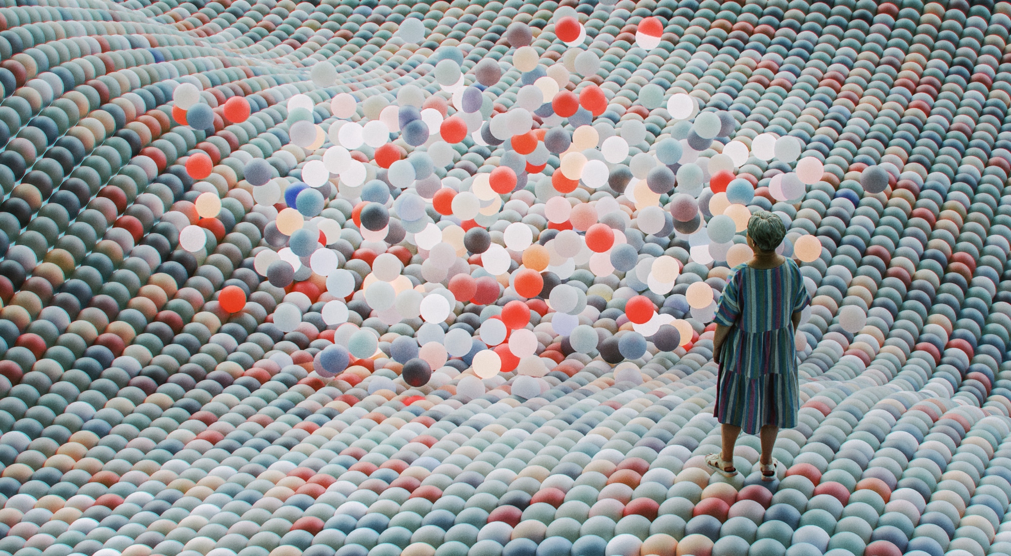 woman hills balloons
