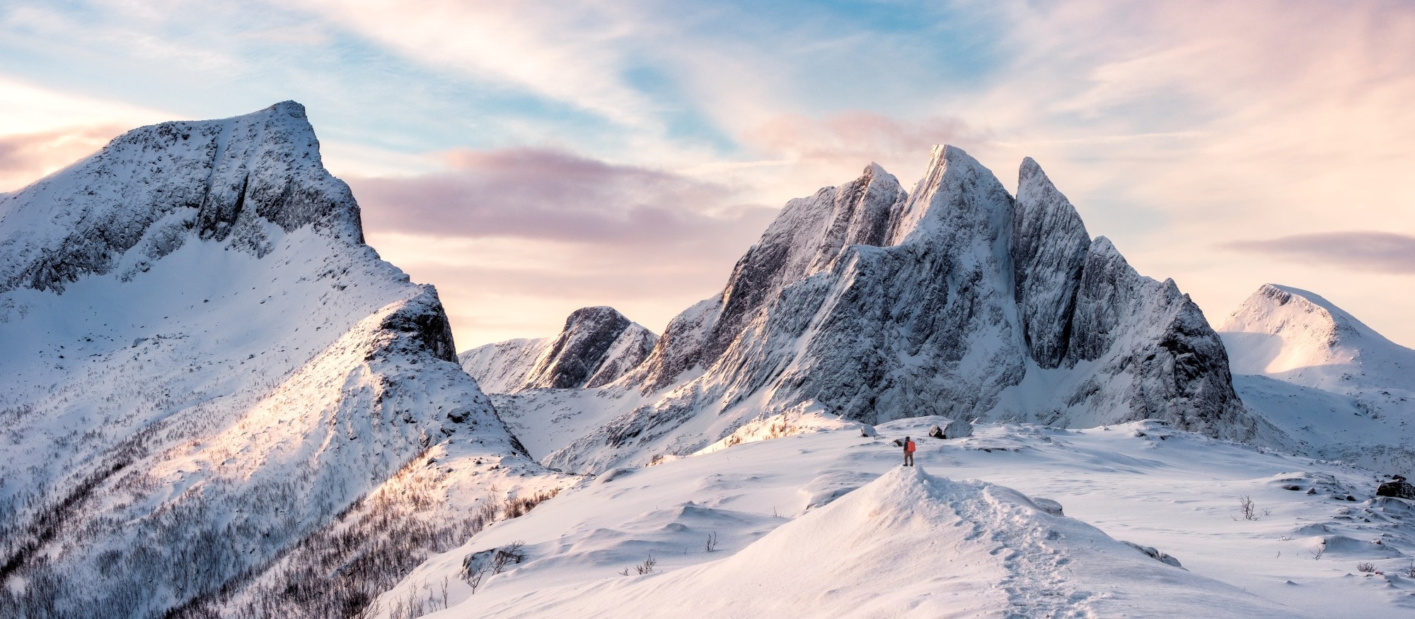 peaks of mountains at sunset